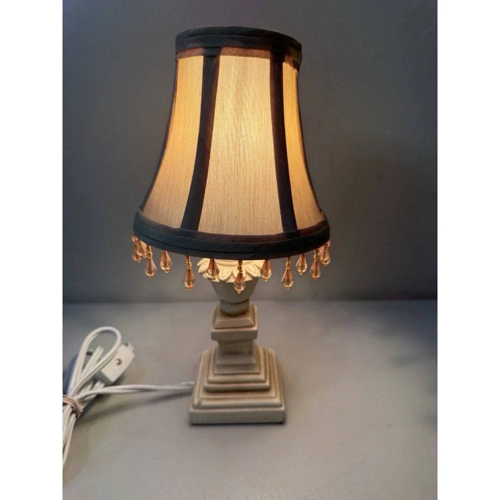 Vintage Victorian Fringe Table Lamp Small Cream Beige Resin Base 11
